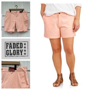 Faded Glory Womens Peach Chino Bermuda Shorts Size 16 Cuffed Casual Everyday